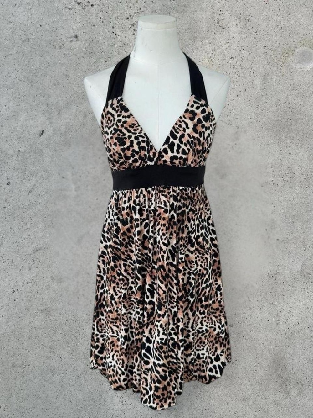 Y2k Candie's Leopard Print Halter Dress with Black Accents NWT